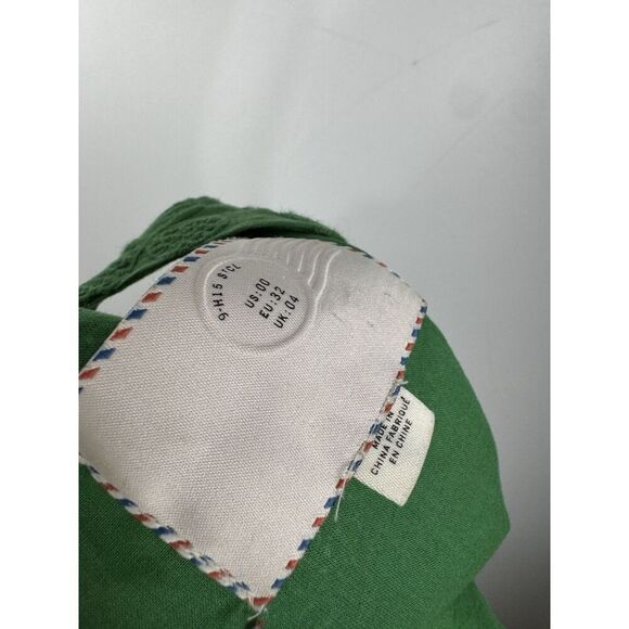 ANTHROPOLOGIE Grass Green A-line Dress size 00 Eyelet Tennis Rackets Pockets - Picture 4 of 5